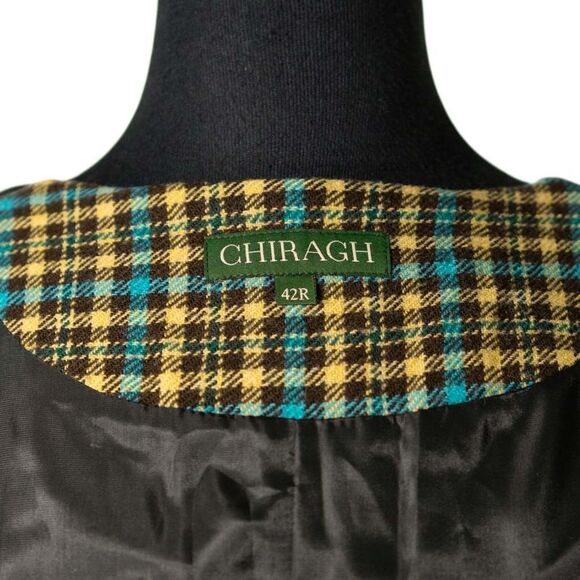 Mens 42R Tartan Plaid Wool Vest Waistcoat Yellow Blue Brown Formal Wedding Party - Picture 3 of 10
